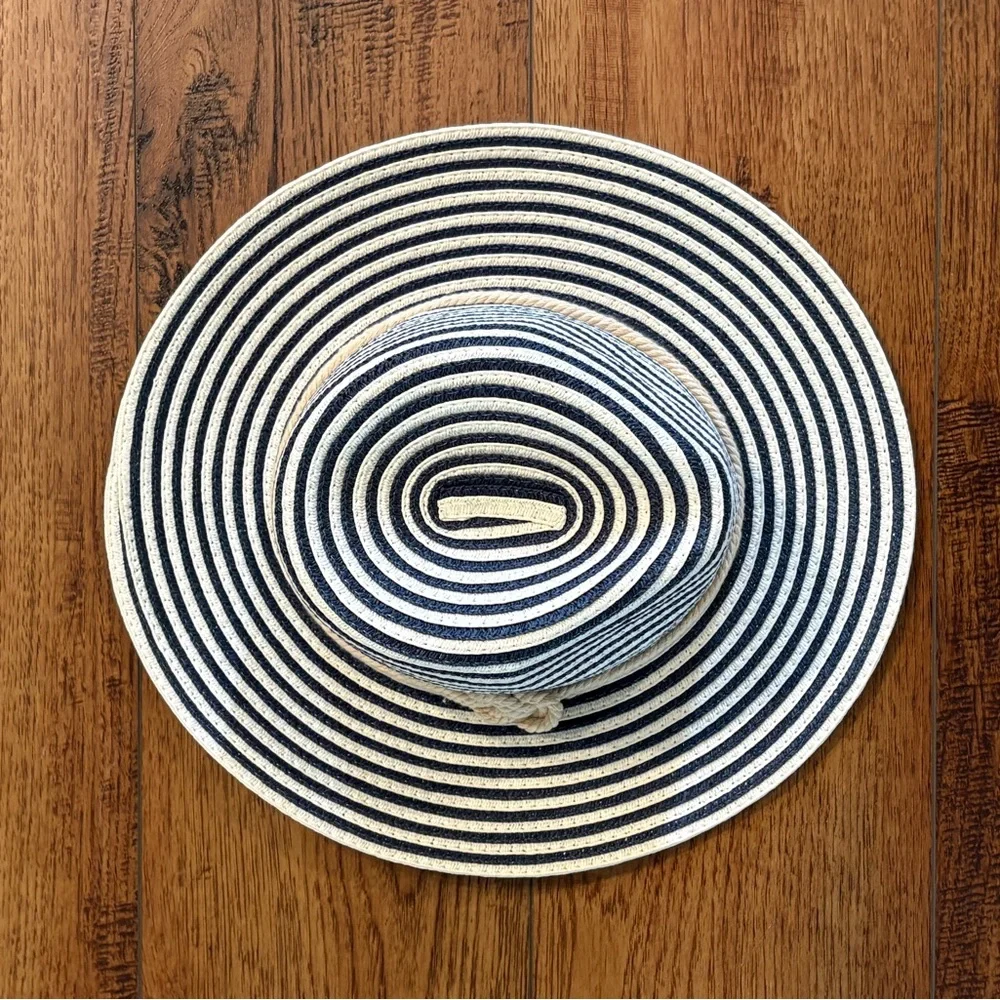 Permanent Vacation Navy & White Striped Straw Sun Hat - One Size